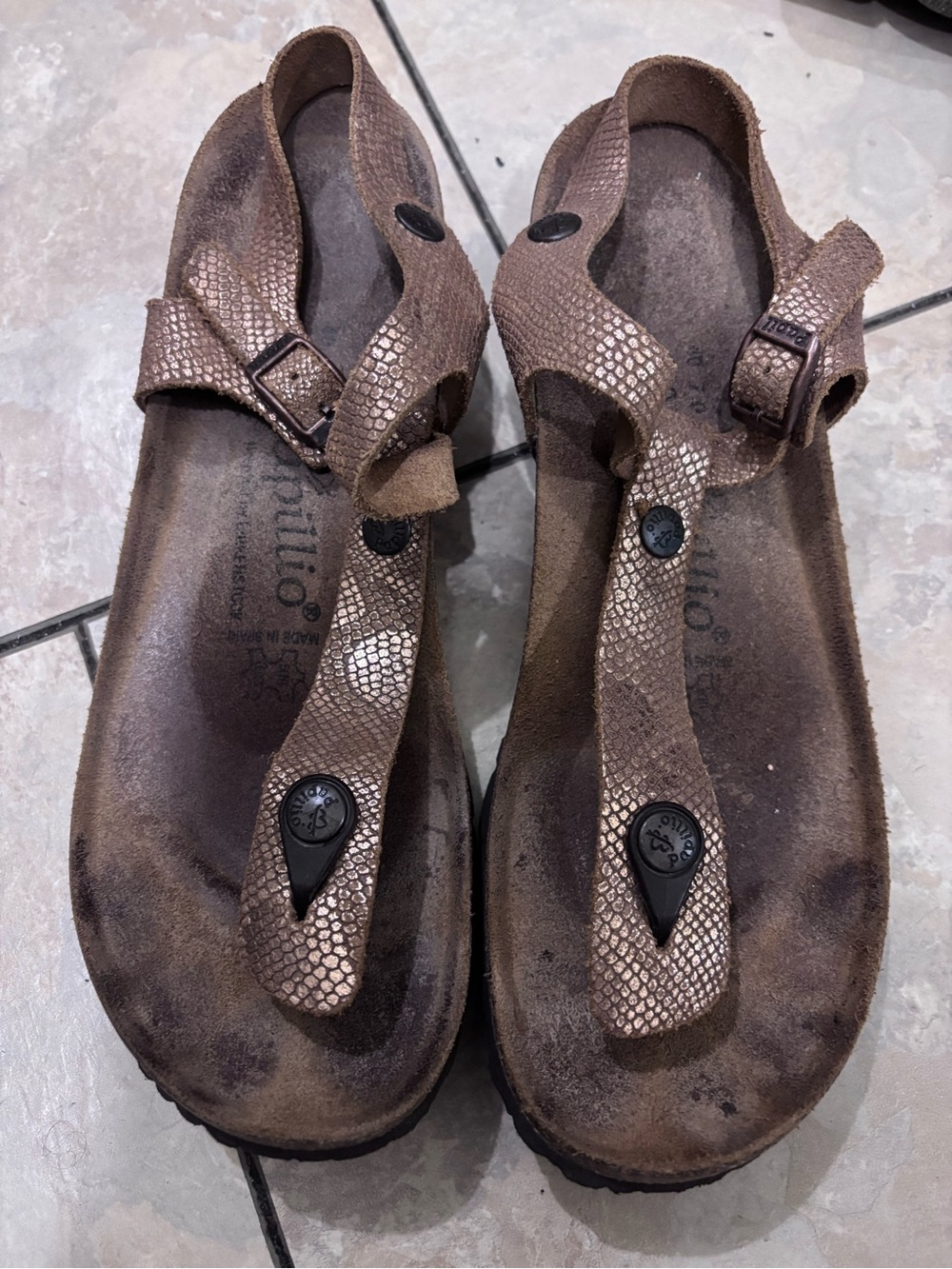 Birkenstock Papillio Metallic Bronze Textured Thong Sandals